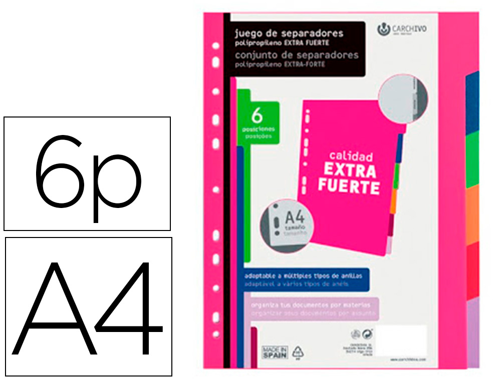 CARCHIVO - Separador polipropileno soft extra fuerte din A4 multitaladro juego de 6 posiciones (Ref. 49060699)