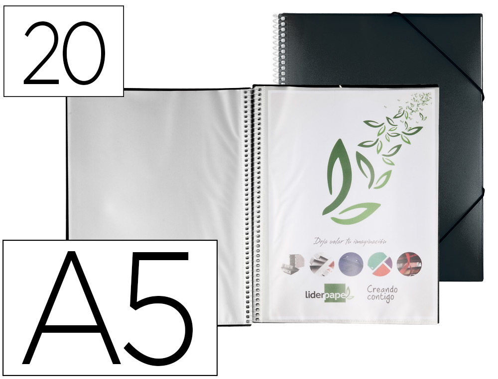LIDERPAPEL - Carpeta escaparate con espiral 20 fundas polipropileno din a5 negro opaco (Ref. EC58)
