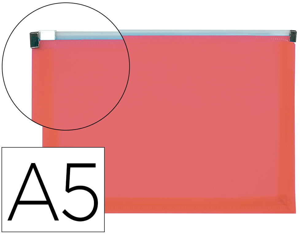 LIDERPAPEL - Carpeta dossier a5 cierre de cremallera rojo translucido (Ref. DS81)