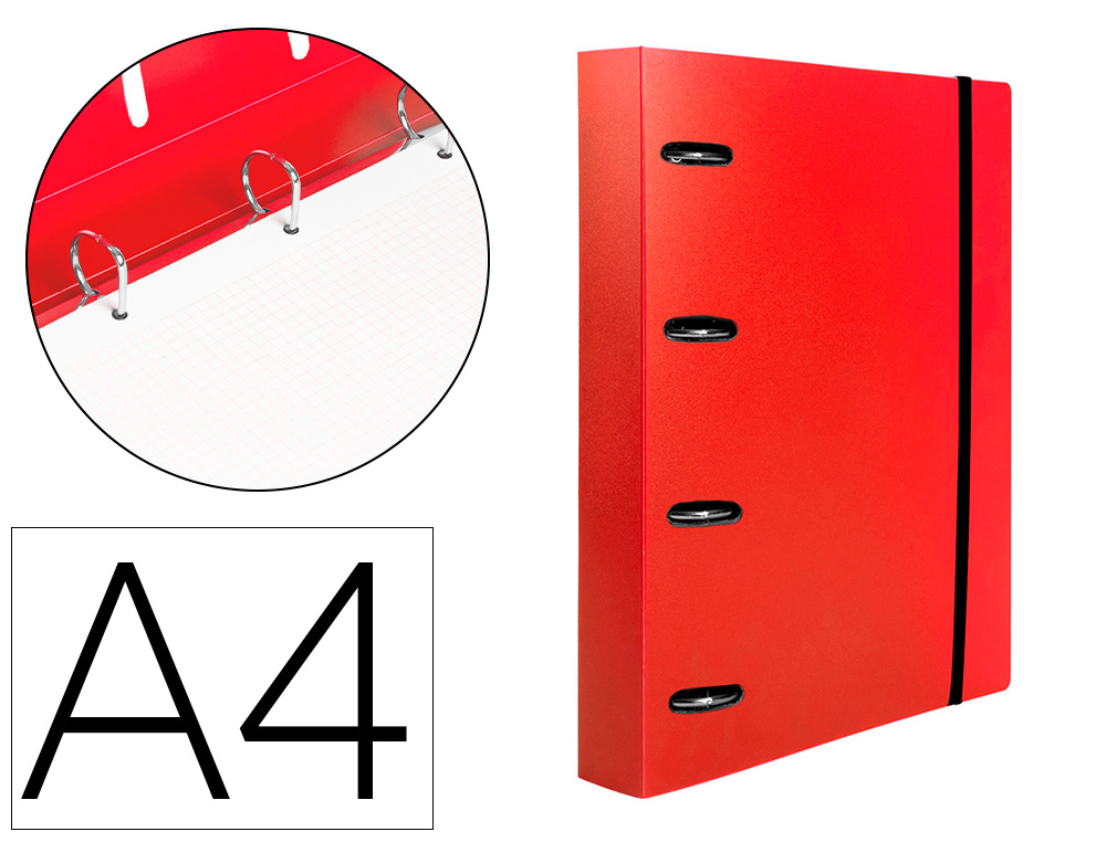 LIDERPAPEL - Carpeta con recambio A4 cuadro 5mm 100 hojas 80g polipropileno 4 anillas mixtas 25mm rojo (Ref. CH55)