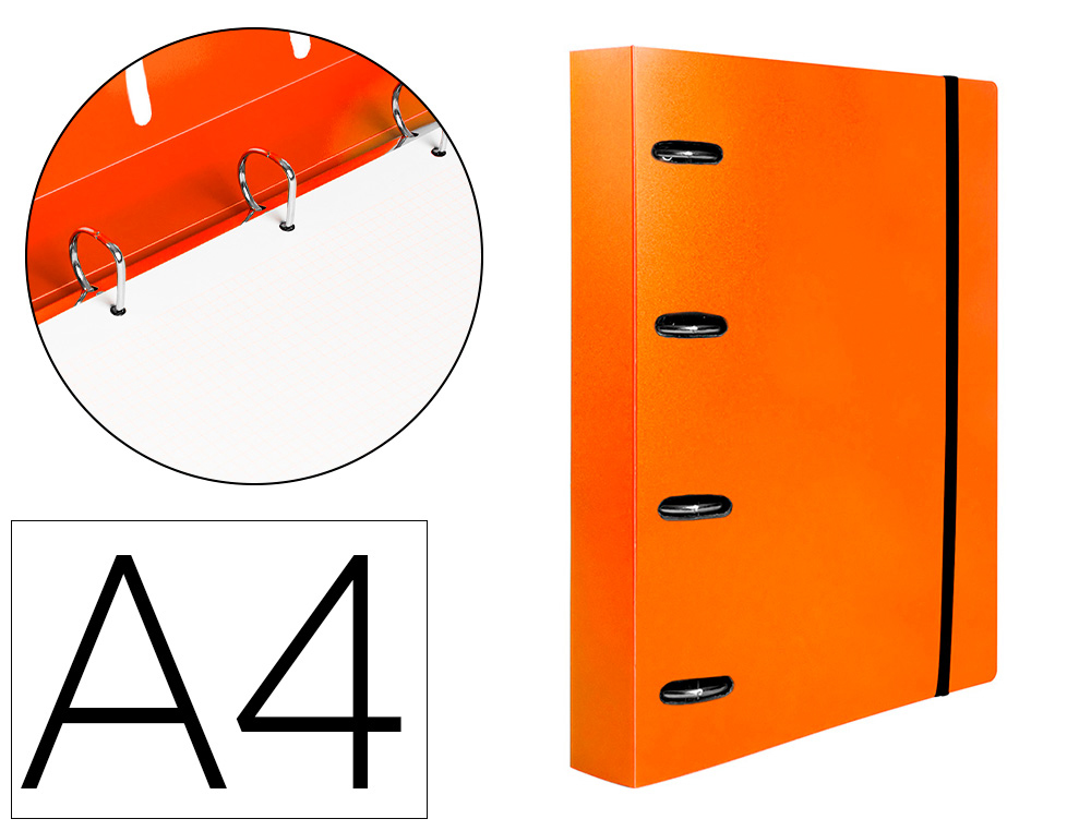 LIDERPAPEL - Carpeta con recambio A4 cuadro 5mm 100 hojas 80g polipropileno 4 anillas 25mm color naranja (Ref. CH58)