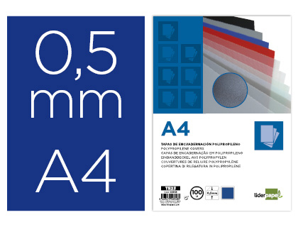 LIDERPAPEL - Tapa encuadernacion polipropileno A4 0.5mm azul opaco paquete de 100 unidades (Ref. TE23)