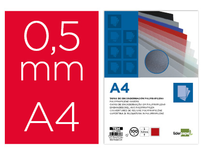 LIDERPAPEL - Tapa encuadernacion polipropileno A4 0.5mm rojo opaco paquete de 100 unidades (Ref. TE24)