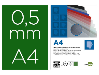 LIDERPAPEL - Tapa encuadernacion polipropileno A4 0.5mm verde opaco paquete de 100 unidades (Ref. TE25)