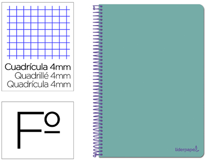 LIDERPAPEL - Cuaderno espiral folio smart tapa blanda 80h 60gr cuadro 4mm con margen color turquesa (Ref. BF98)