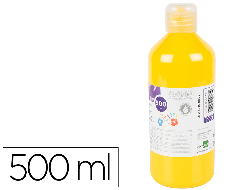 LIDERPAPEL - Pintura dedos botella de 500 ml amarillo (Ref. DD01)