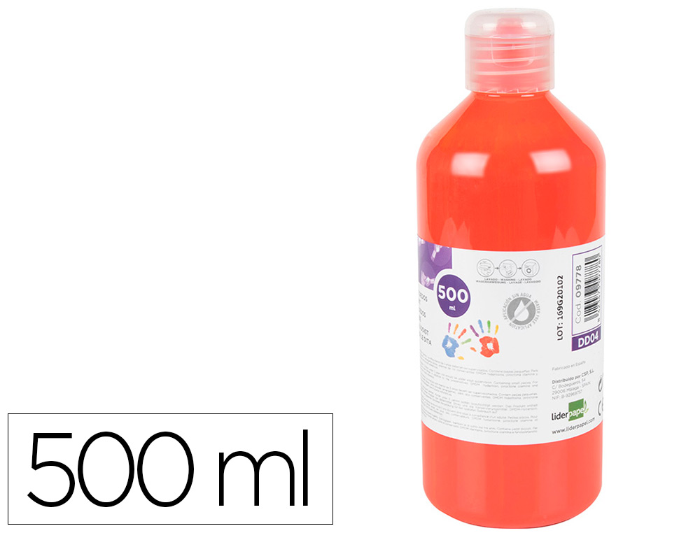 LIDERPAPEL - Pintura dedos botella de 500 ml rojo (Ref. DD04)