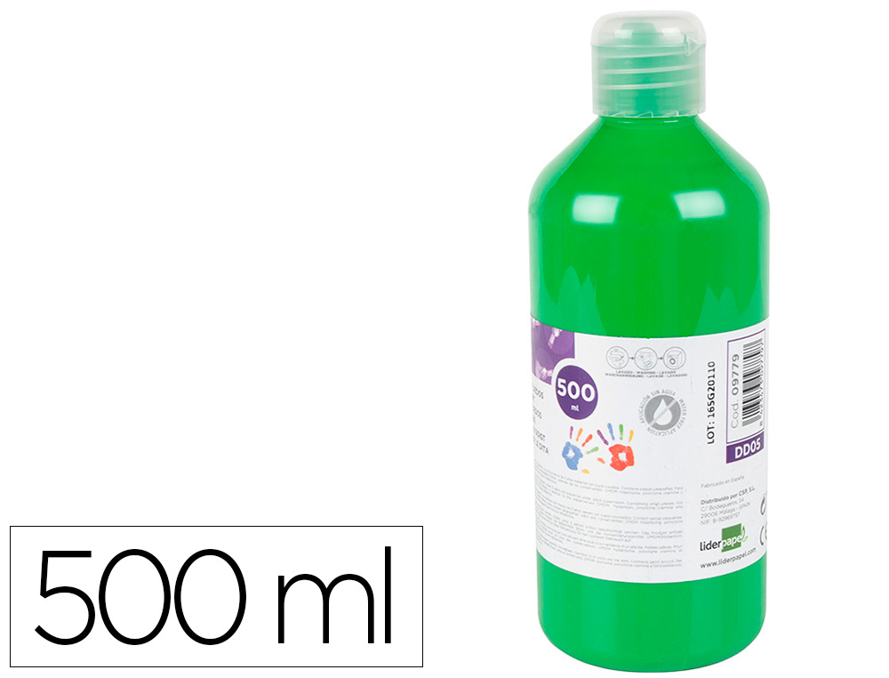 LIDERPAPEL - Pintura dedos botella de 500 ml verde (Ref. DD05)