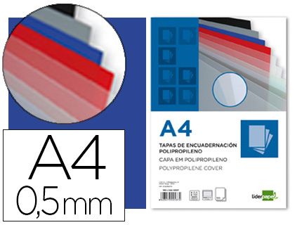 LIDERPAPEL - Tapa encuadernacion polipropileno A4 0.5 mm azul translucido paquete de 100 unidades (Ref. TE26)