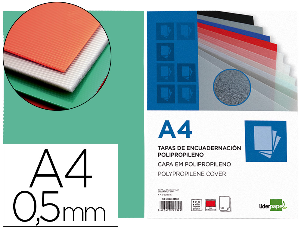 LIDERPAPEL - Tapa encuadernacion polipropileno A4 0.5 mm verde translucido paquete de 100 unidades (Ref. TE28)