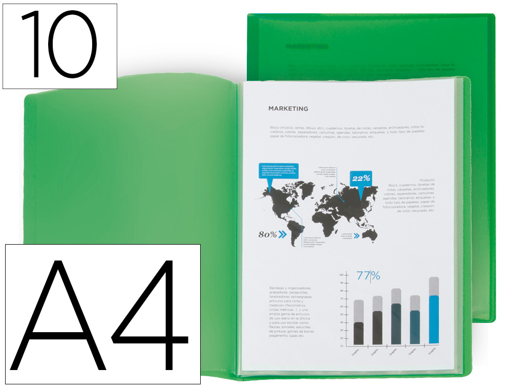 LIDERPAPEL - Carpeta escaparate 10 fundas polipropileno din A4 verde translucido (Ref. EC60)