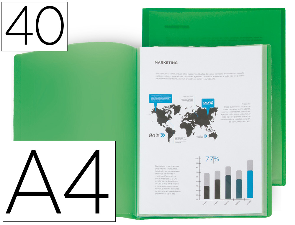 LIDERPAPEL - Carpeta escaparate 40 fundas polipropileno din A4 verde translucido (Ref. EC78)