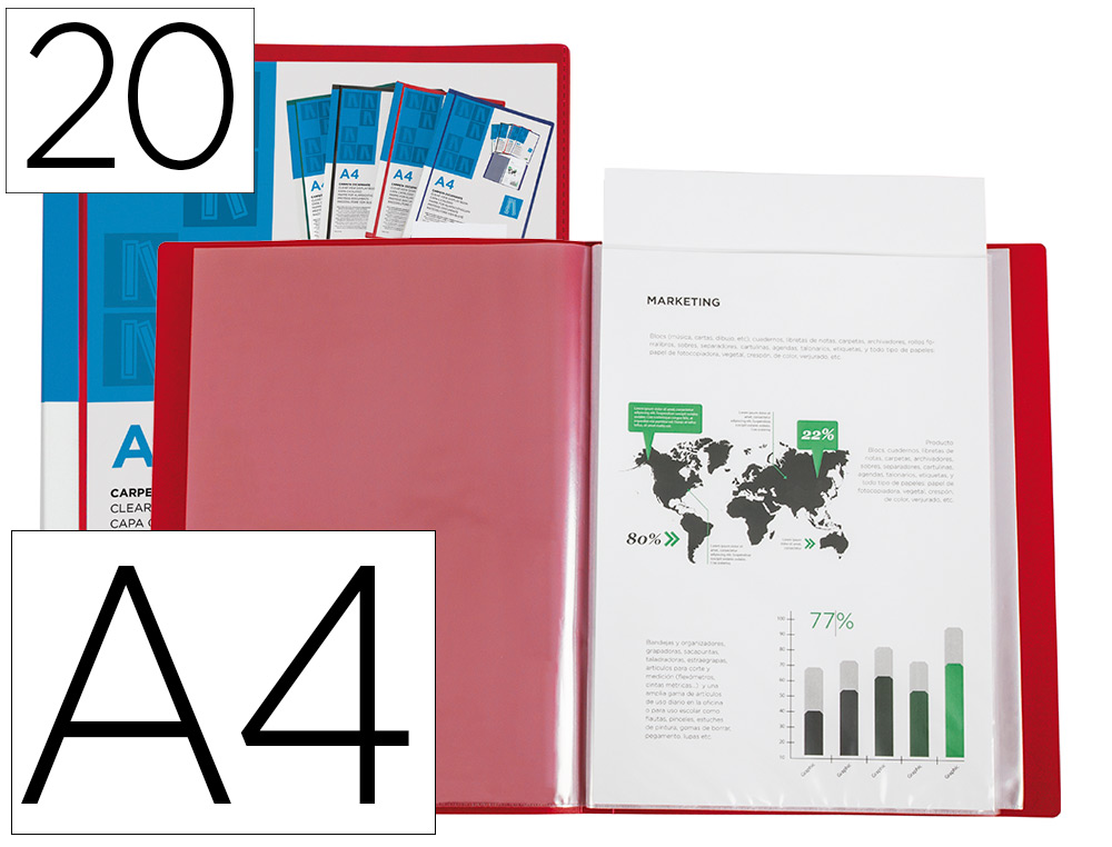 LIDERPAPEL - Carpeta personaliza 20 fundas canguro polipropileno din A4 rojo translucido portada y lomo (Ref. JC02)
