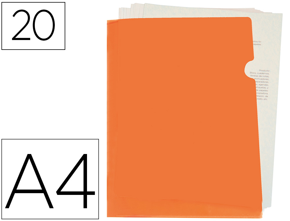 LIDERPAPEL - Carpeta dossier uñero polipropileno din A4 naranja fluor opaco 20 hojas (Ref. BL20)