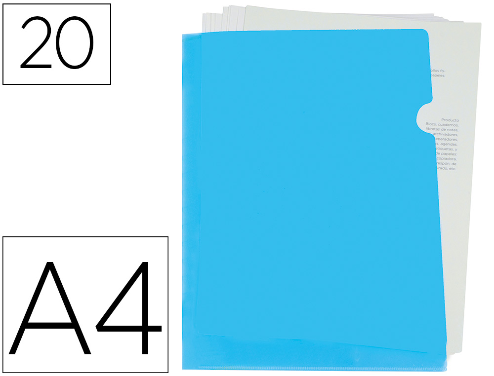 LIDERPAPEL - Carpeta dossier uñero polipropileno din A4 celeste opaco 20 hojas (Ref. BL22)