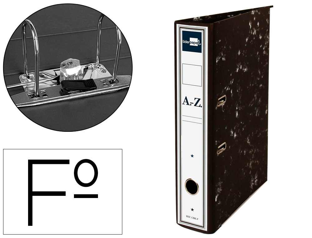 LIDERPAPEL - Archivador de palanca folio classic carton entrecolado con rado lomo 52mm negro compresor metalico (Ref. AY02)