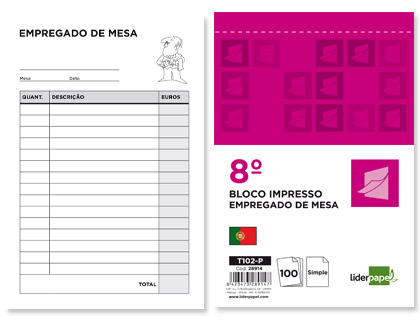 LIDERPAPEL - Talonario camarero octavo -sin iva- 102 -texto en portugues (Ref. T102-P)