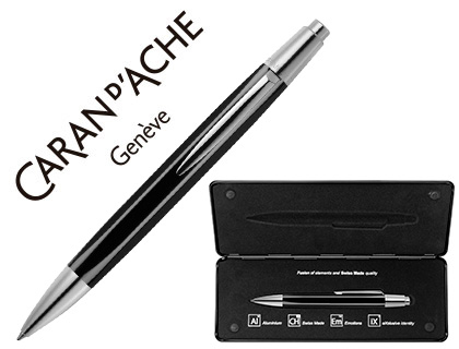 CARAN D'ACHE - CARAN D' ACHE - Boligrafo alchemix cuerpo laca negra adornos cromados brillante con estuche punta media (Ref. 4882-009)