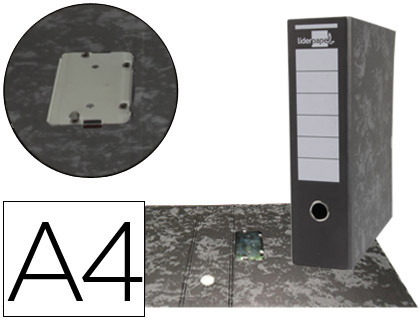 LIDERPAPEL - Archivador de palanca carton forrado din A4 jaspeado negro sin caja mecanismo palanca desmontado (Ref. AZ47)