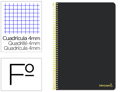 LIDERPAPEL - Cuaderno espiral folio smart tapa blanda 80h 60gr cuadro 4mm con margen color negro (Ref. BG02)