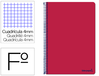 LIDERPAPEL - Cuaderno espiral folio smart tapa blanda 80h 60gr cuadro 4mm con margen color rojo (Ref. BF96)