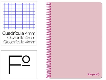 LIDERPAPEL - Cuaderno espiral folio smart tapa blanda 80h 60gr cuadro 4mm con margen color rosa (Ref. BF97)