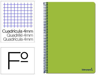 LIDERPAPEL - Cuaderno espiral folio smart tapa blanda 80h 60gr cuadro 4mm con margen color verde (Ref. BF99)