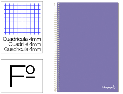 LIDERPAPEL - Cuaderno espiral folio smart tapa blanda 80h 60gr cuadro 4mm con margen color violeta (Ref. BG03)