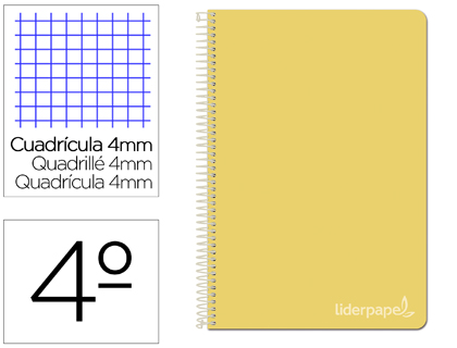 LIDERPAPEL - Cuaderno espiral cuarto witty tapa dura 80h 75gr cuadro 4mm con margen color amarillo (Ref. BC81)