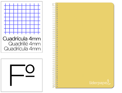 LIDERPAPEL - Cuaderno espiral folio witty tapa dura 80h 75gr cuadro 4mm con margen color amarillo (Ref. BV01)