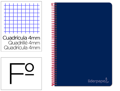 LIDERPAPEL - Cuaderno espiral folio witty tapa dura 80h 75gr cuadro 4mm con margen color azul marino (Ref. BV02)