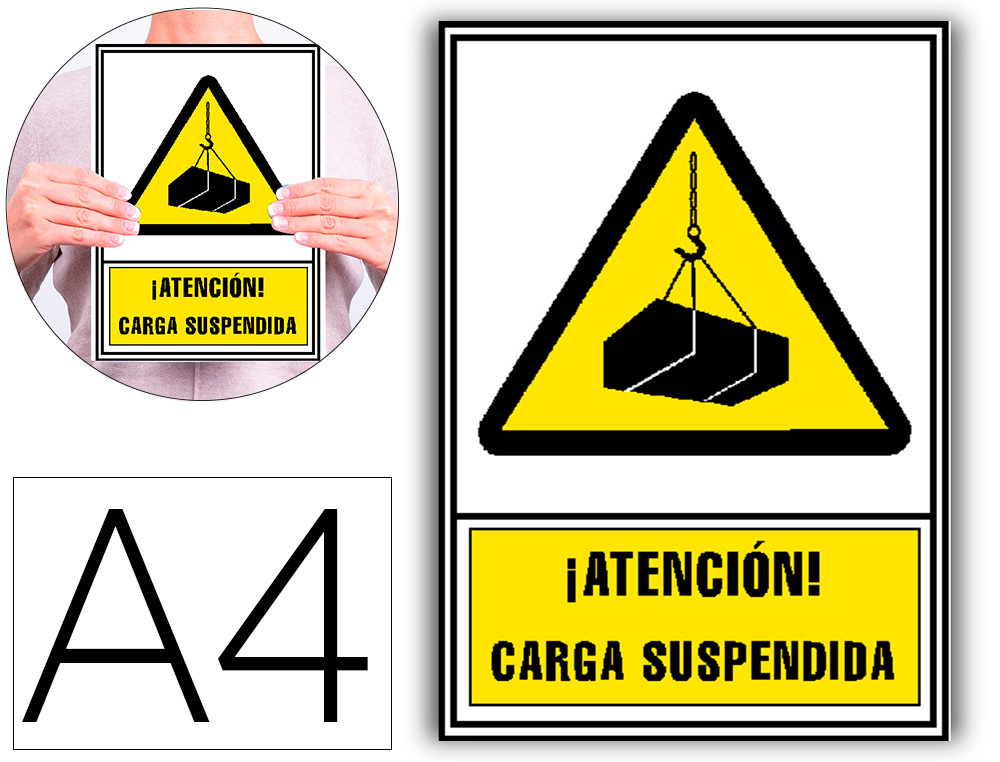 ARCHIVO 2000 - Pictograma atencion carga suspendida pvc amarillo luminiscente 210x297 mm (Ref. 6172-04 AM)
