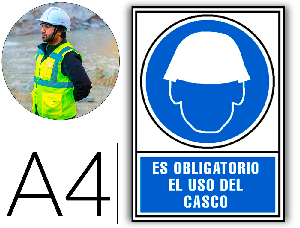 ARCHIVO 2000 - Pictograma obligatorio uso de casco pvc azul luminiscente 210x297 mm (Ref. 6173-01 AZ)
