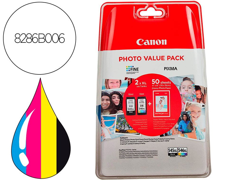 CANON - Ink-jet photo value pack negro color pg-545xl + cl564xl + 50 hojas pixma mg2450 / 2550 (Ref. 8286B006)