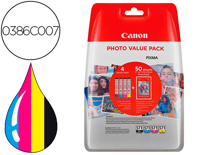 CANON - Ink-jet 571 pixma mg5750 / mg6850 / mg7750 pack color amarillo cian magenta negro (Ref. 0386C007)