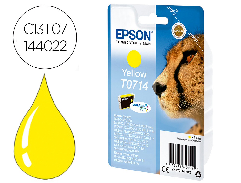 EPSON - Ink-jet stylus d-78/92/120 amarillo (radiofrecuencia + acoustic magnetic) (Ref. C13T07144022)