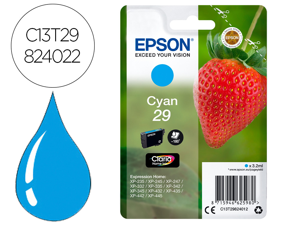 EPSON - Ink-jet singlepack cian 29 claria home ink fresa rf+am (Ref. C13T29824022)