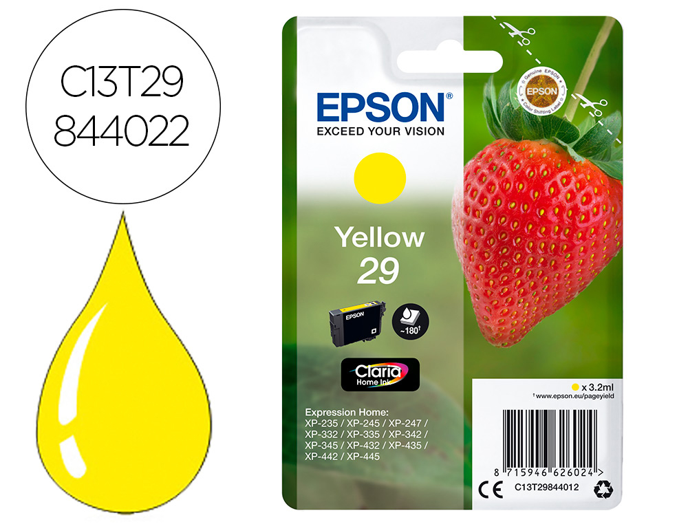 EPSON - Ink-jet singlepack amarillo 29 claria home ink fresa rf+am (Ref. C13T29844022)