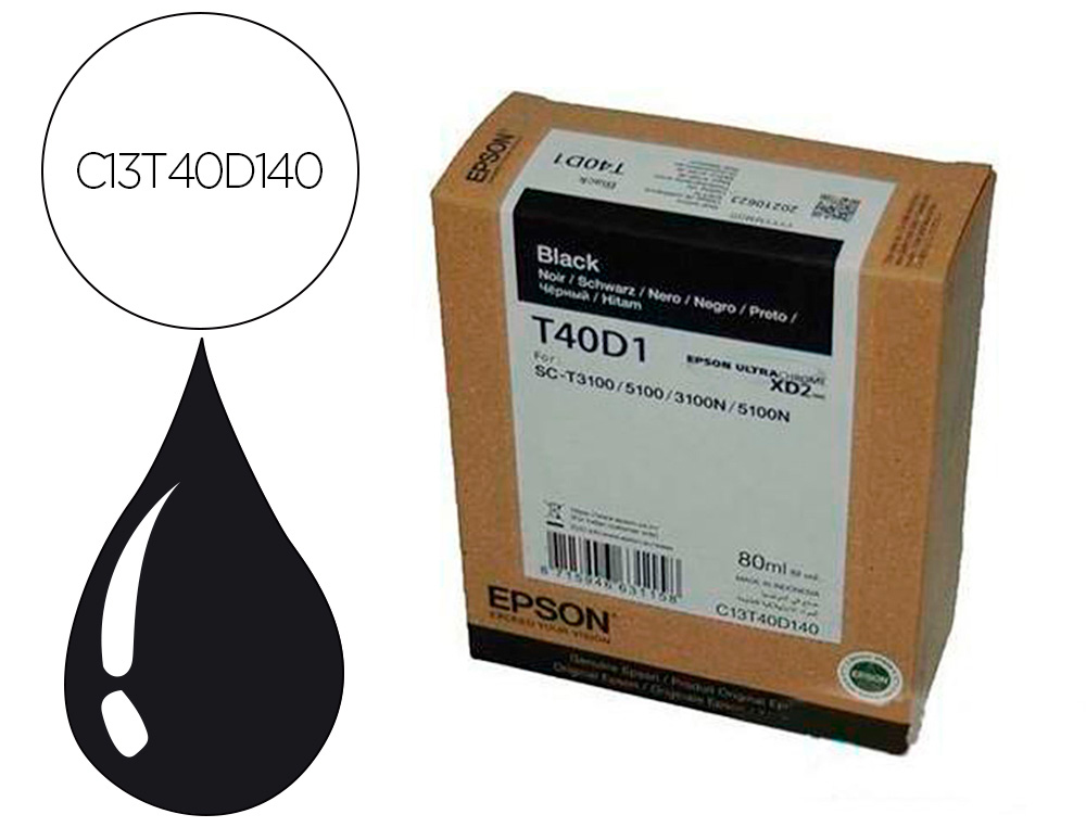 EPSON - Ink-jet ultrachrome xd2 negro t40d140 sc-t3100 / sc-t5100 80 ml (Ref. C13T40D140)