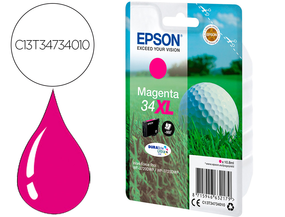 EPSON - Ink-jet singlepack magenta 34xl durabrite ultra ink (Ref. C13T34734010)