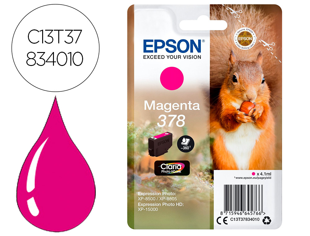 EPSON - Ink-jet 378 expression home xp-8605 / 8606 / xp-15000 / xp-8500 / 8505 magenta 360 pag (Ref. C13T37834010)