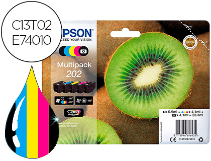 EPSON - Ink-jet 202 xp-6000 / xp-6005 / xp-6100 / xp-6105 pack 5 negro amarillo cian magenta photo negro 300 pag (Ref. C13T02E74010)