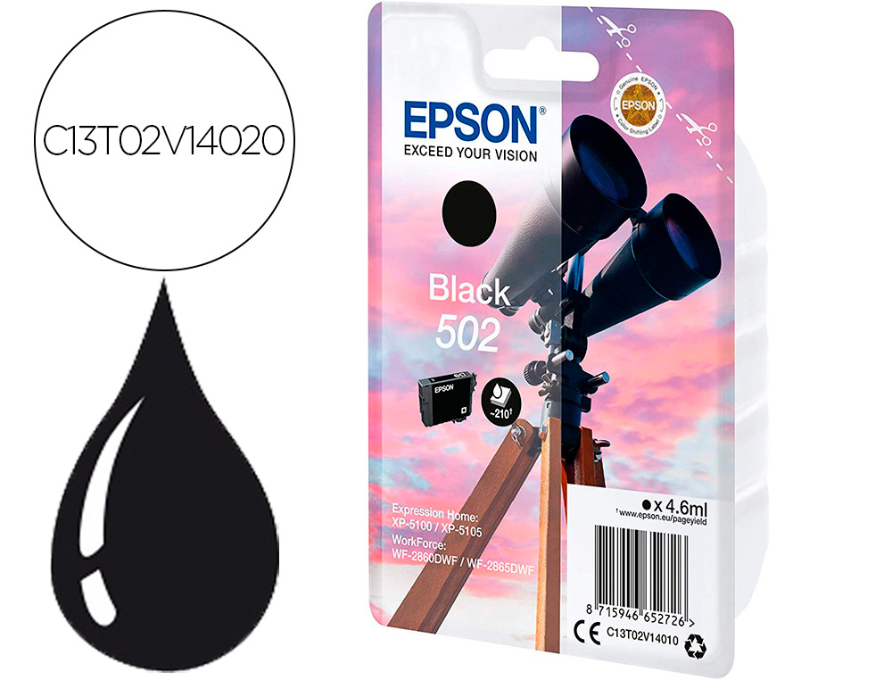 EPSON - Ink-jet singlepack negro 502 ink (Ref. C13T02V14020)