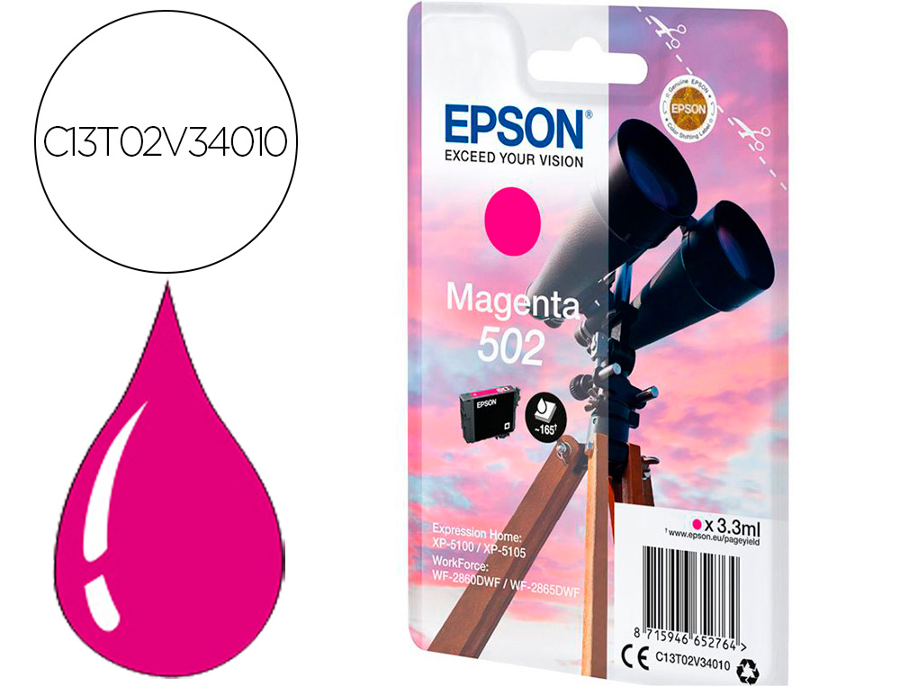 EPSON - Ink-jet singlepack magenta 502 ink (Ref. C13T02V34010)