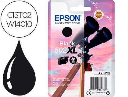 EPSON - Ink-jet 502 xl expression home xp 5100 / 5105 workforce wf 2860 / 2860dwf negro 550 paginas (Ref. C13T02W14010)