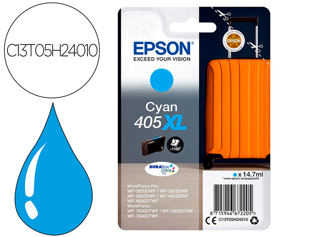 EPSON - Ink-jet 405 xl wf-3820dwf / wf-4820dwf / wf-7830dtwf / wf-7840dtwf alta capacidad cian (Ref. C13T05H24010)