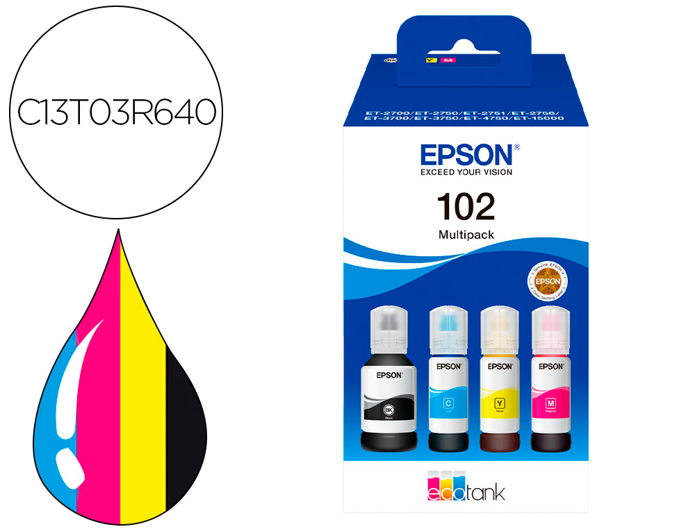 EPSON - Ink- /102 ecotank multipack botella ink /ecotank et-2700 / et-2750 / et-2751 / et-2756 / et-3700 / (Ref. C13T03R640)