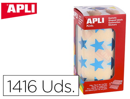 APLI - Gomets autoadhesivo estrella holografico azul metalizado rollo con 1416 unidades (Ref. 12052)