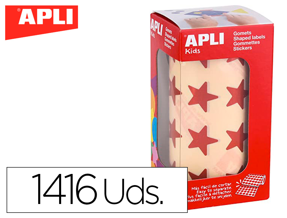 APLI - Gomets autoadhesivo estrella holografico rojo metalizado rollo con 1416 unidades (Ref. 12053)