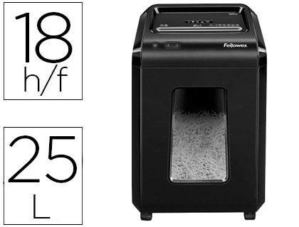 FELLOWES - Destructora de documentos 92cs capacidad 18 hojas seguridad p4 papelera 25 l destruye grapas clips cd (Ref. 1719301)